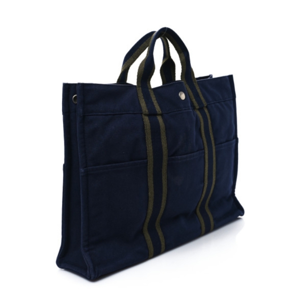 Hermes Herline Navy Canvas Tote